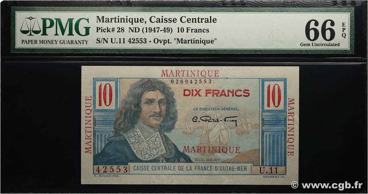 10 Francs Colbert MARTINIQUE  1946 P.28 UNC