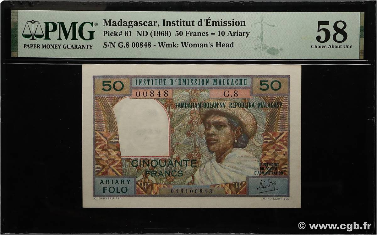 50 Francs - 10 Ariary MADAGASCAR  1969 P.061 SPL