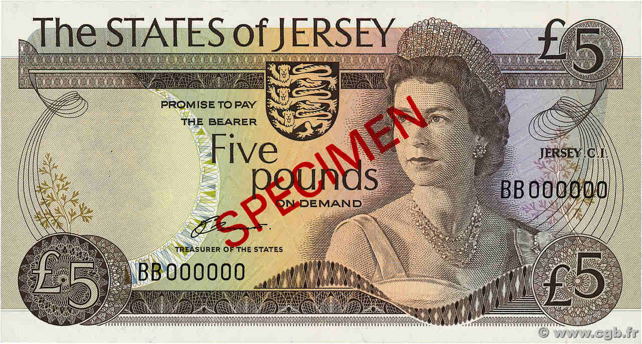 5 Pounds Spécimen JERSEY  1976 P.12as UNC-