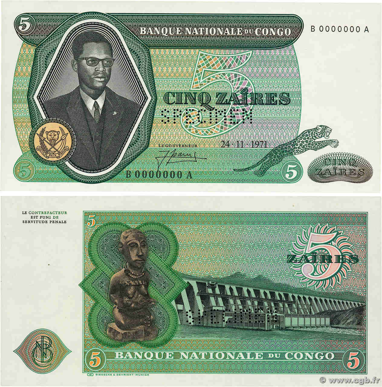 5 Zaïres Épreuve CONGO, DEMOCRATIQUE REPUBLIC  1971 P.014p UNC