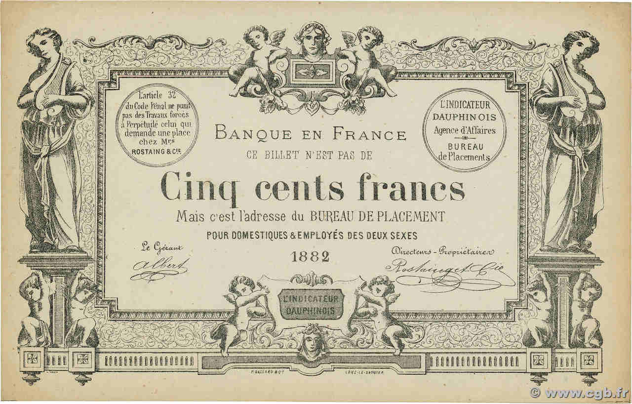500 francs FRANCE régionalisme et divers  1882 - SUP+