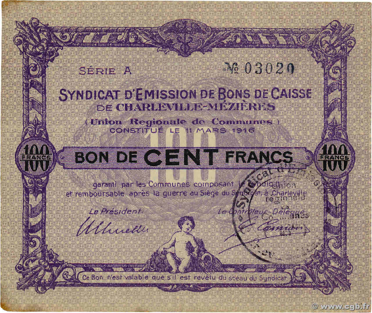 100 Francs FRANCE regionalism and various Charleville-Mézières 1916 JP.08-100 XF+