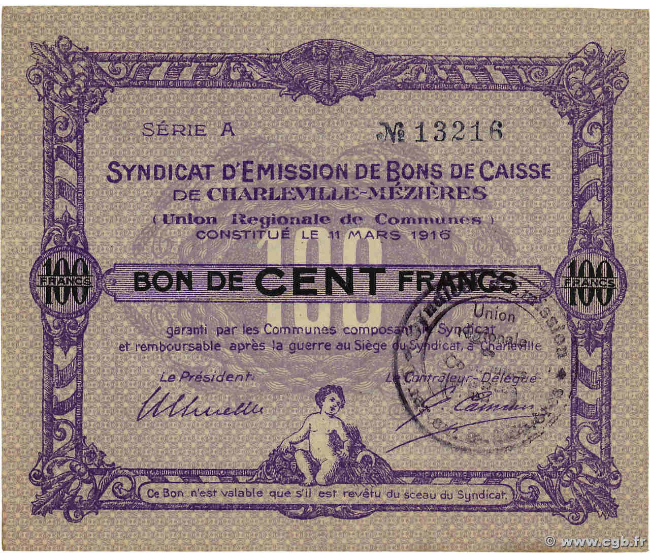 100 Francs FRANCE régionalisme et divers Charleville-Mézières 1916 JP.08-100 pr.NEUF