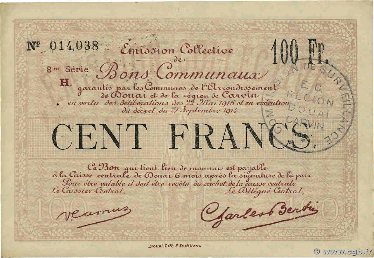100 Francs FRANCE régionalisme et divers Douai 1916 JP.59-802 SUP