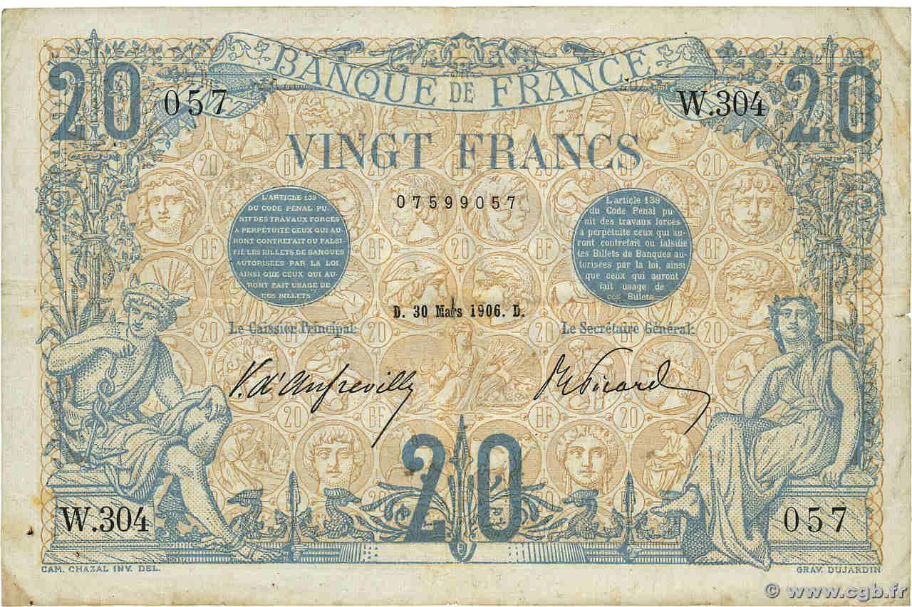 20 Francs BLEU FRANCE  1906 F.10.01 F