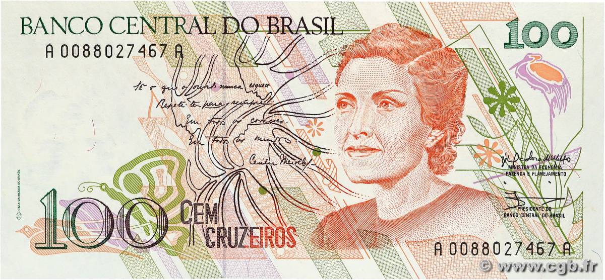 100 Cruzeiros BRASIL  1990 P.228 FDC