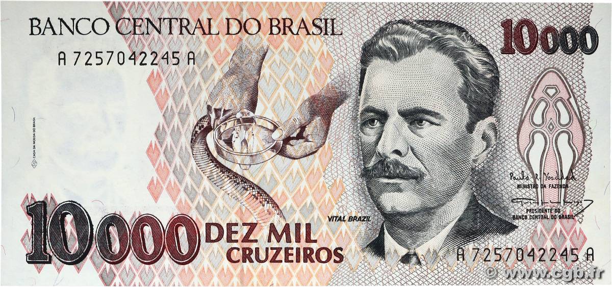 10000 Cruzeiros BRASILIEN  1993 P.233c ST