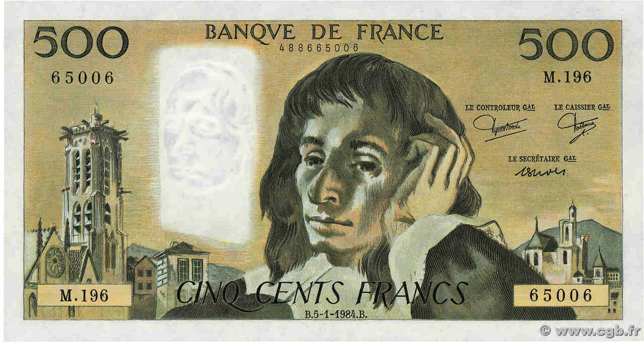 500 Francs PASCAL FRANCE  1984 F.71.30 NEUF