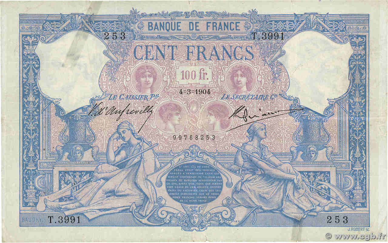 100 Francs BLEU ET ROSE FRANCIA  1904 F.21.18 q.MB