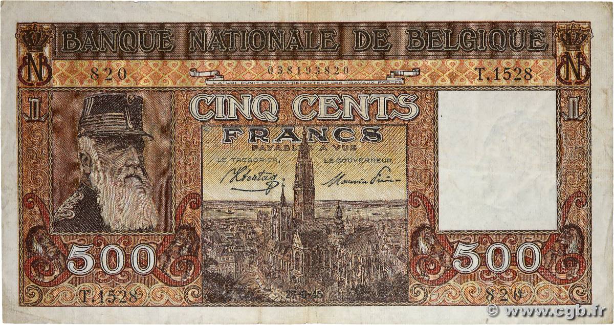 500 Francs BELGIQUE  1945 P.127a TTB