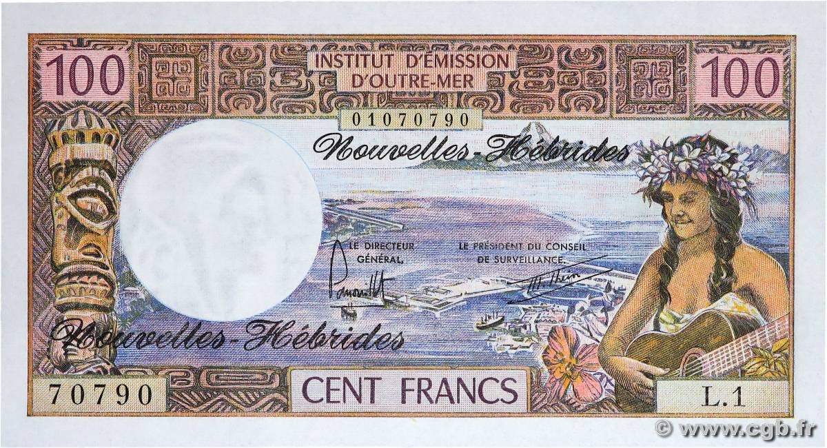 100 Francs NUEVAS HÉBRIDAS  1977 P.18d FDC