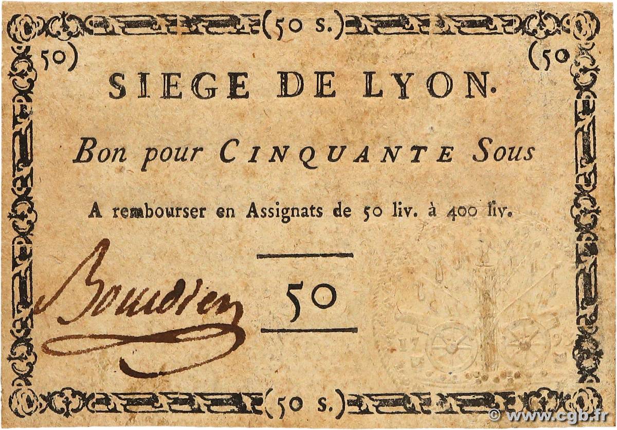 50 Sous FRANCE régionalisme et divers Lyon 1793 Kol.137a TTB