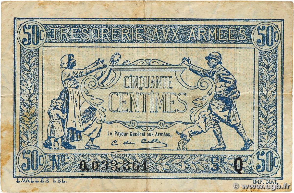 50 Centimes TRÉSORERIE AUX ARMÉES 1917 FRANCE  1917 VF.01.17 TB