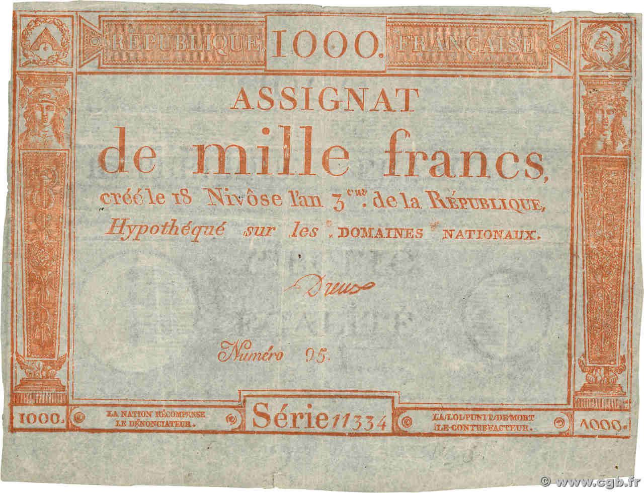 1000 Francs FRANCE  1795 Ass.50a TB