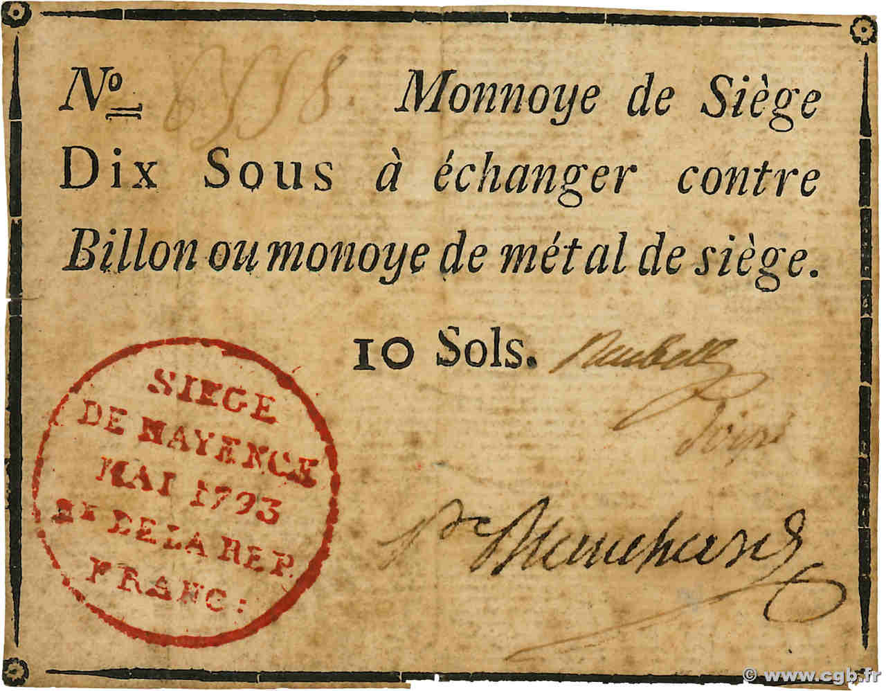 10 Sous FRANCE régionalisme et divers Mayence 1793 Kol.025 TTB