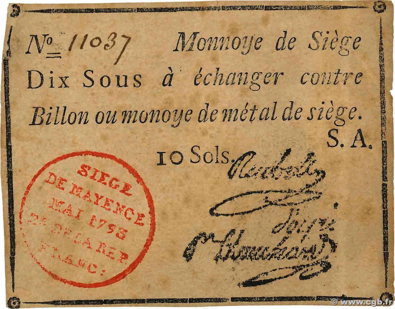 10 Sous FRANCE régionalisme et divers Mayence 1793 Kol.031 TTB