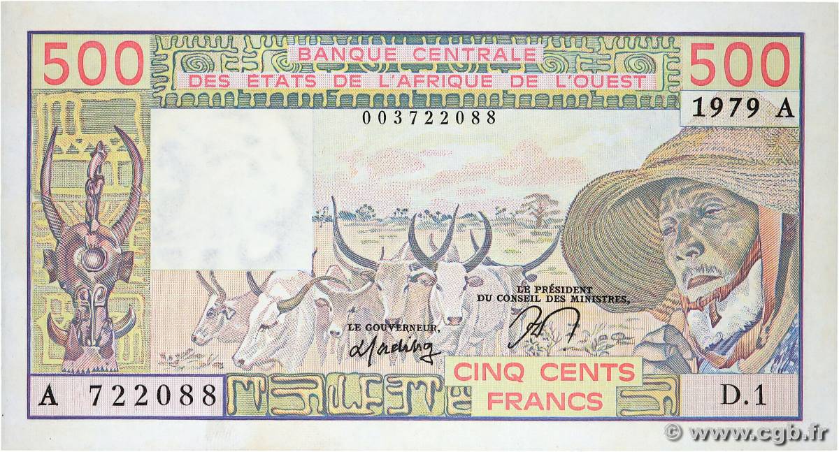 500 Francs ÉTATS DE L&nbsp;AFRIQUE DE L&nbsp;OUEST  1979 P.105Aa SUP