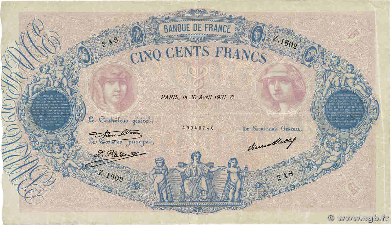500 Francs BLEU ET ROSE FRANCE  1931 F.30.34 VF-