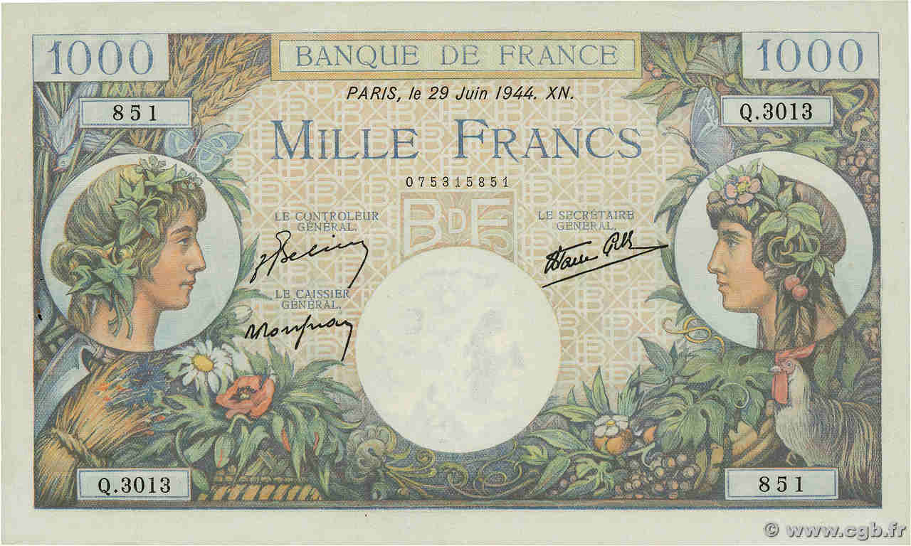 1000 Francs COMMERCE ET INDUSTRIE FRANKREICH  1944 F.39.09 fST
