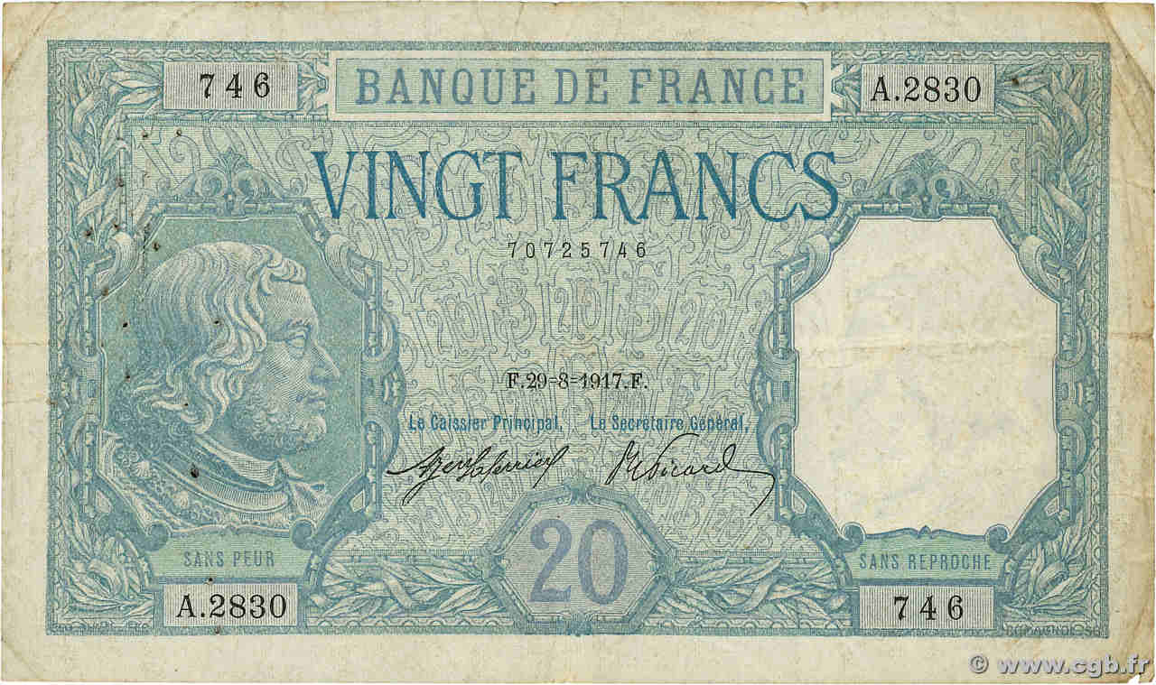 20 Francs BAYARD FRANCE  1917 F.11.02 pr.TB