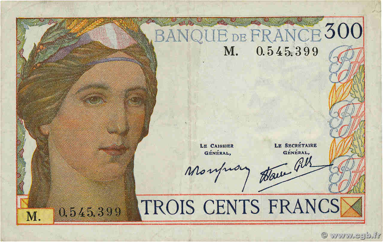 300 Francs FRANCE  1938 F.29.01b VF-