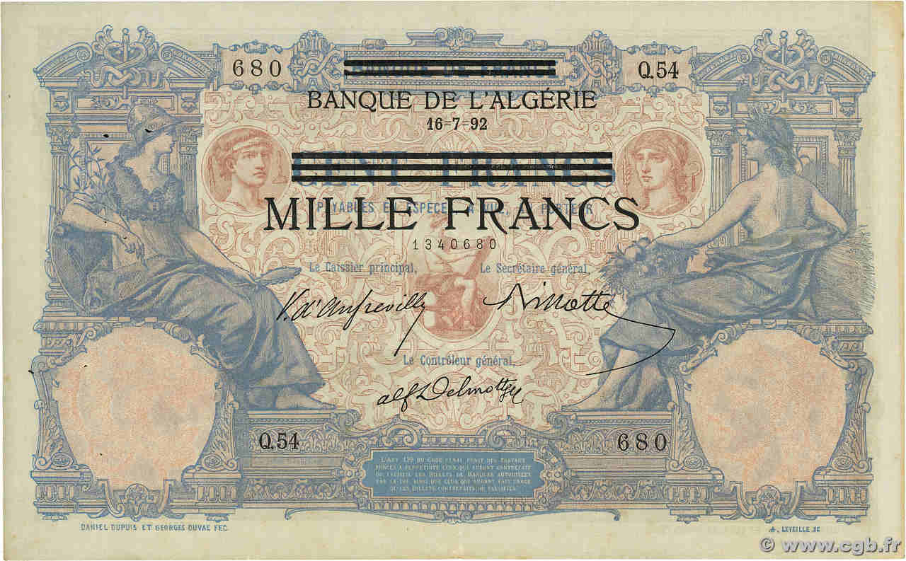 1000 Francs sur 100 Francs TUNISIE  1942 P.31 TTB+