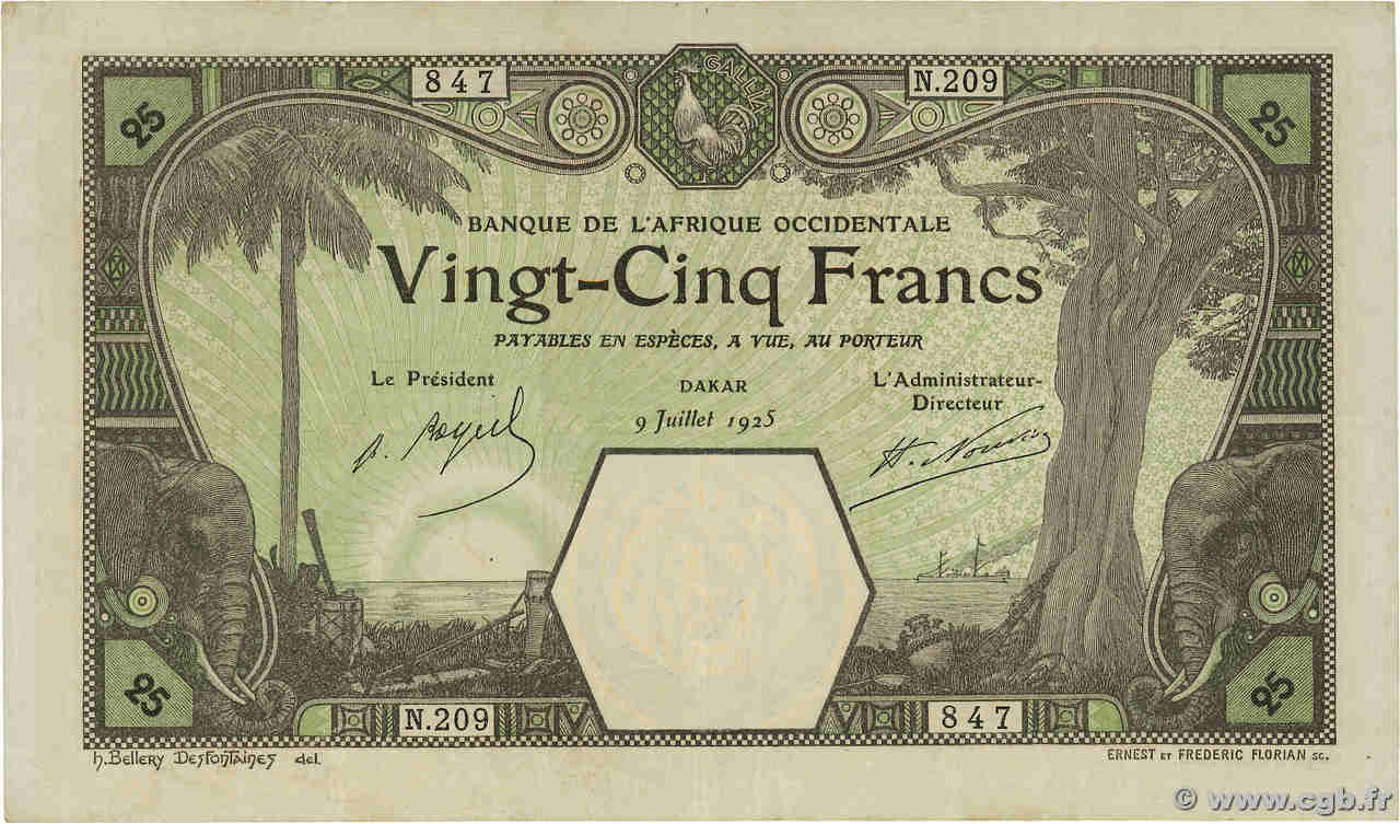 25 Francs DAKAR FRENCH WEST AFRICA (1895-1958) Dakar 1925 P.07Bb VF-