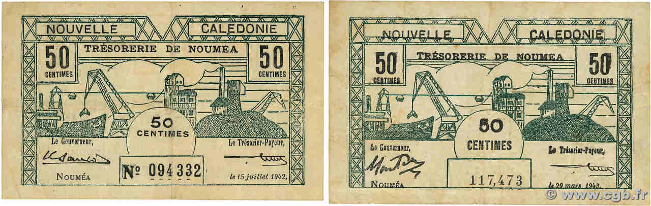 50 Centimes Lot NOUVELLE CALÉDONIE  1942 P.51 et P.54 F+