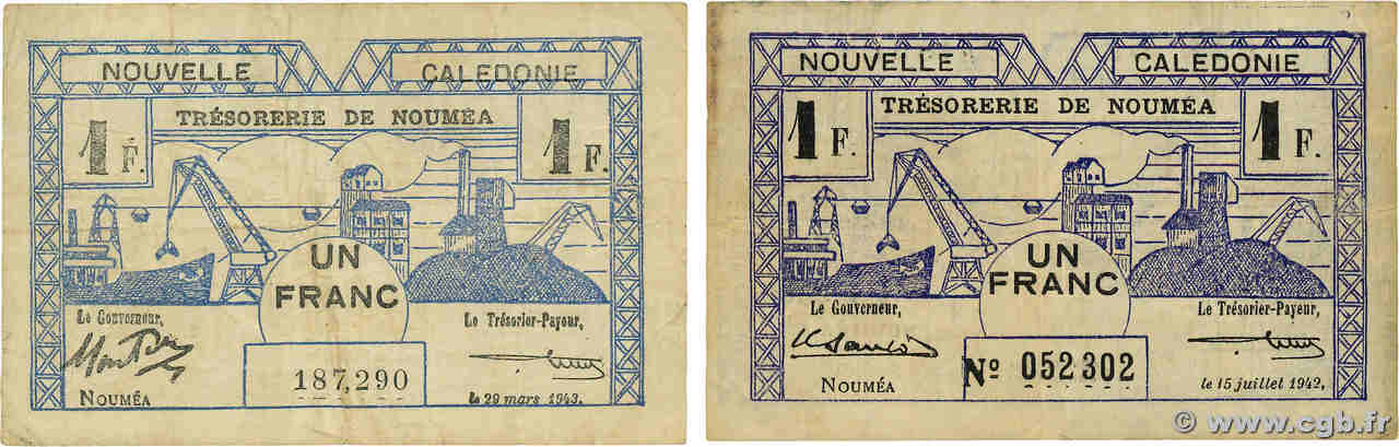 1 Franc Lot NOUVELLE CALÉDONIE  1942 P.52 et P.55b F