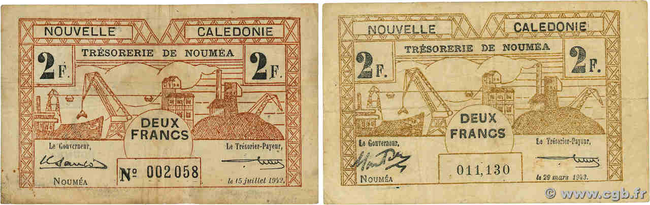 2 Francs Lot NOUVELLE CALÉDONIE  1942 P.53 et P.56b BC