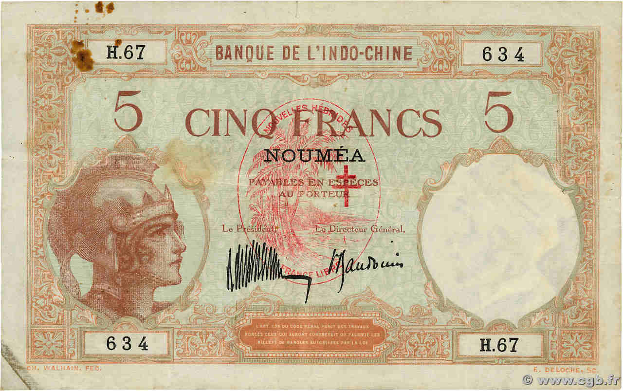5 Francs NOUVELLES HÉBRIDES  1941 P.04a TB+