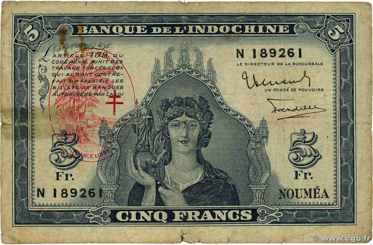 5 Francs NEW HEBRIDES  1945 P.05 G