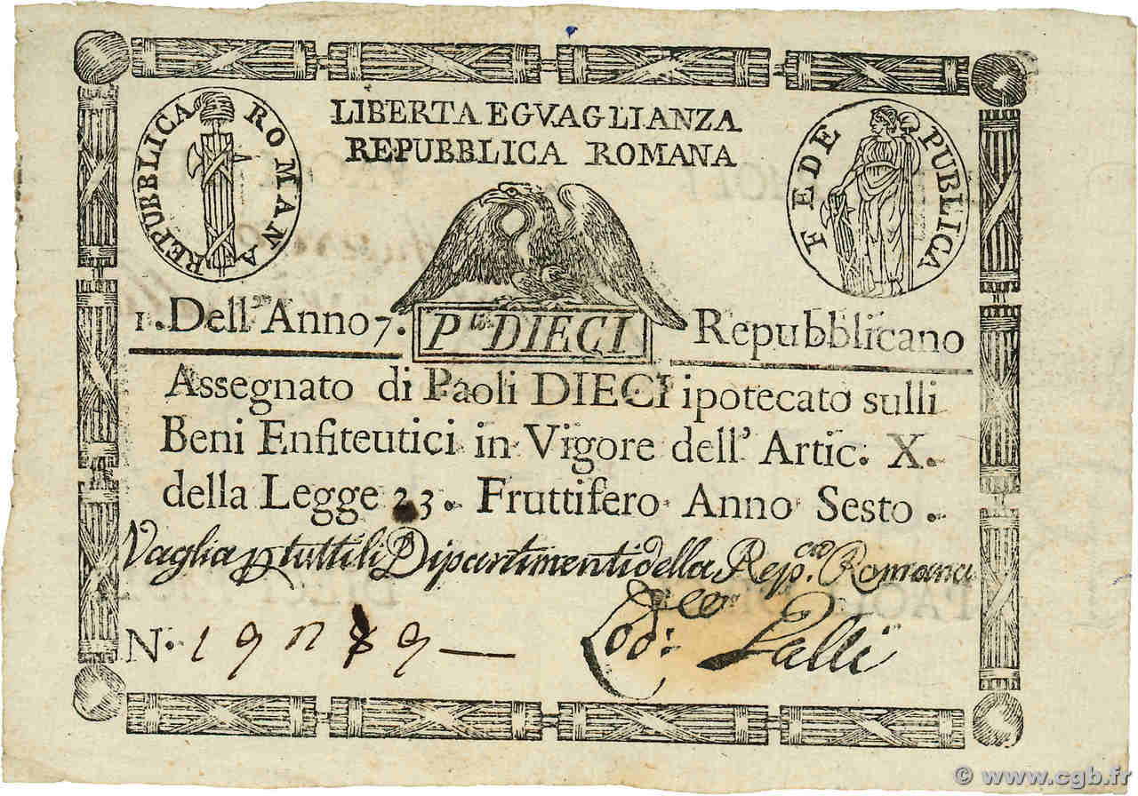 10 Paoli ITALY  1798 PS.540a VF