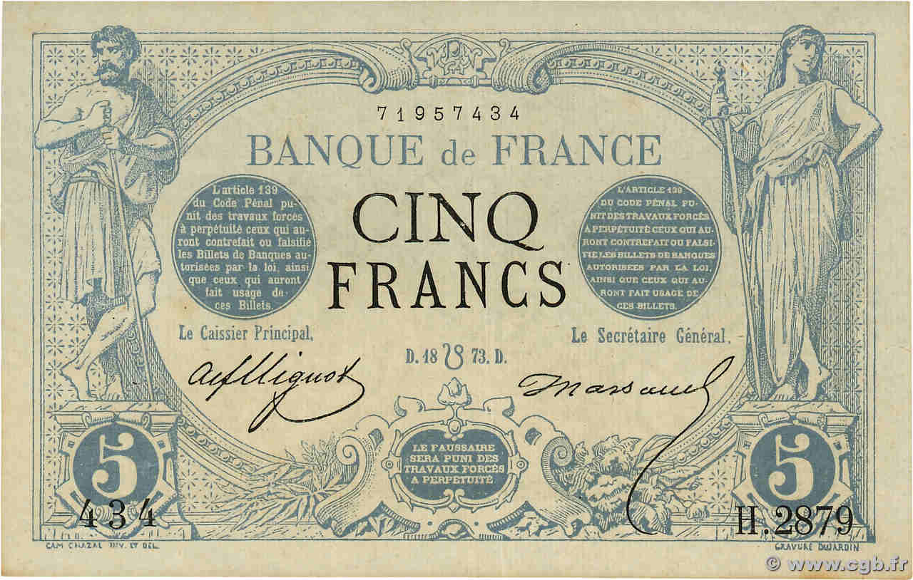 5 Francs NOIR FRANCE  1873 F.01.20 SUP