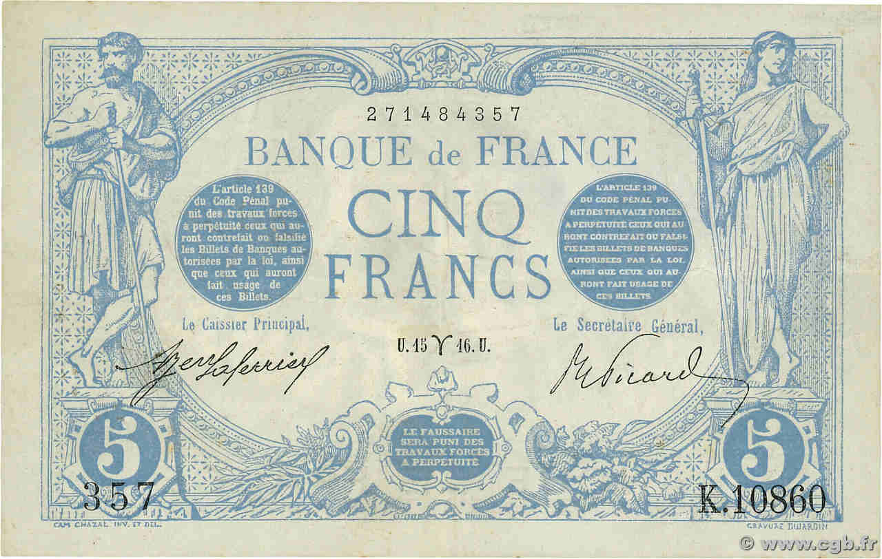 5 Francs BLEU FRANCE  1916 F.02.37 pr.SUP