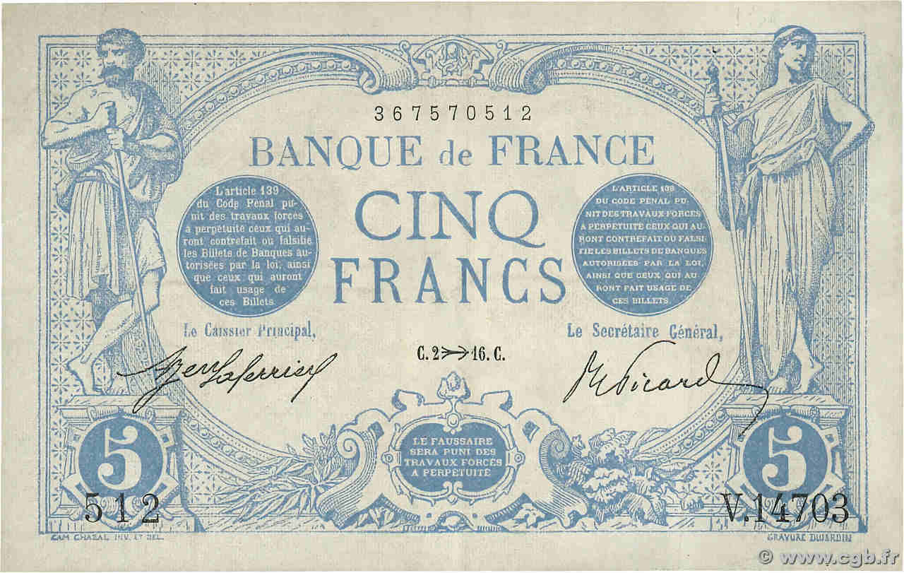 5 Francs BLEU FRANCE  1916 F.02.45 TTB+