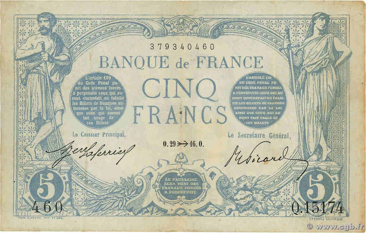 5 Francs BLEU FRANCE  1916 F.02.45 pr.TTB