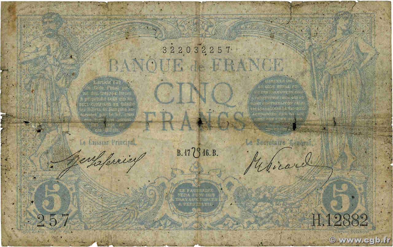5 Francs BLEU lion inversé FRANCE  1916 F.02bis.04 pr.B
