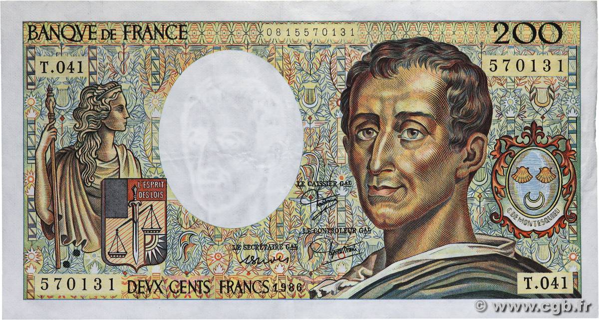 200 Francs MONTESQUIEU FRANCE  1986 F.70.06 TTB