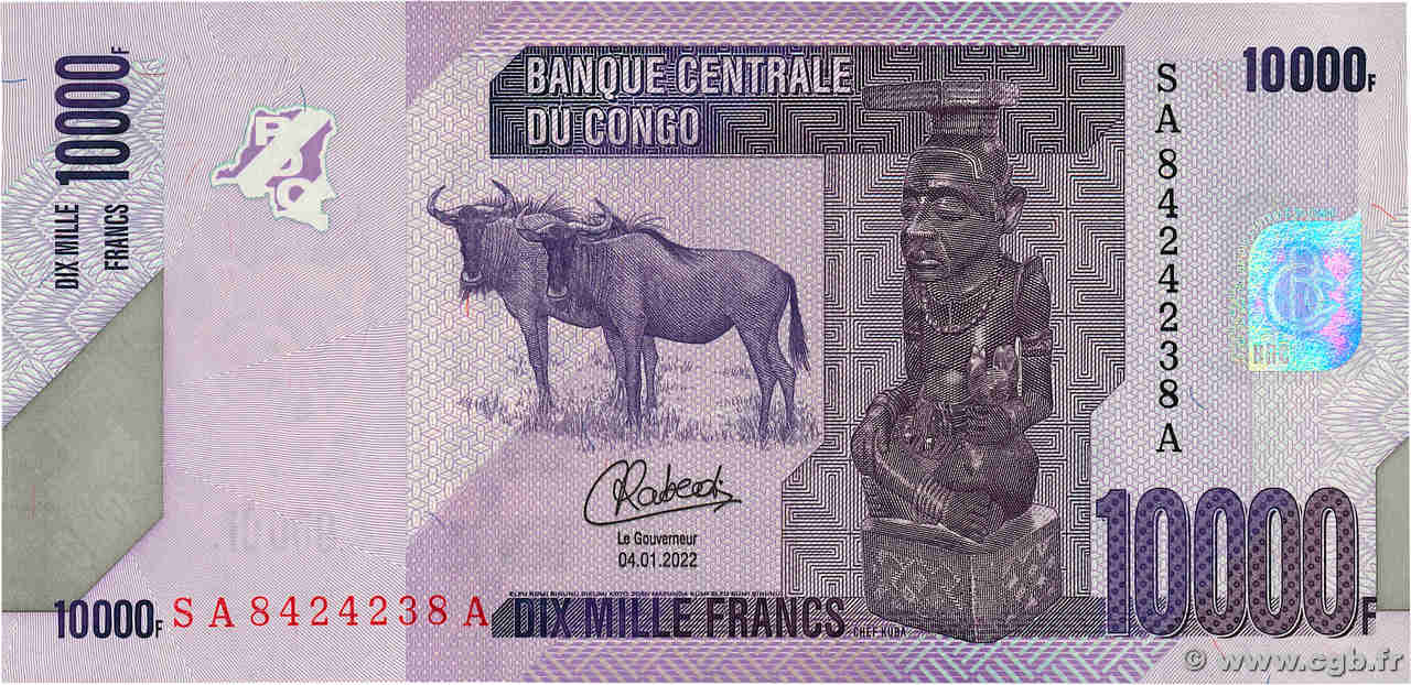 10000 Francs CONGO, DEMOCRATIC REPUBLIC  2022 P.103d UNC-