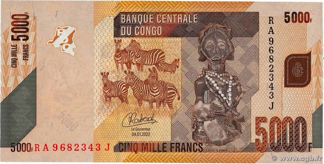 5000 Francs CONGO, DEMOCRATIC REPUBLIC  2022 P.102d UNC-