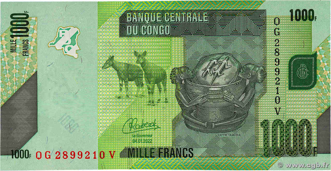 1000 Francs CONGO, DEMOCRATIC REPUBLIC  2022 P.101d UNC