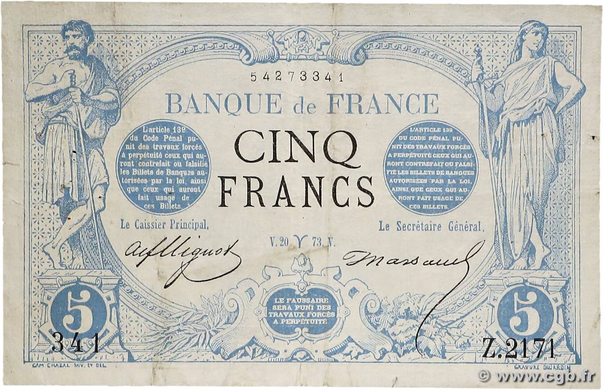 5 Francs NOIR FRANCE  1873 F.01.16 TB