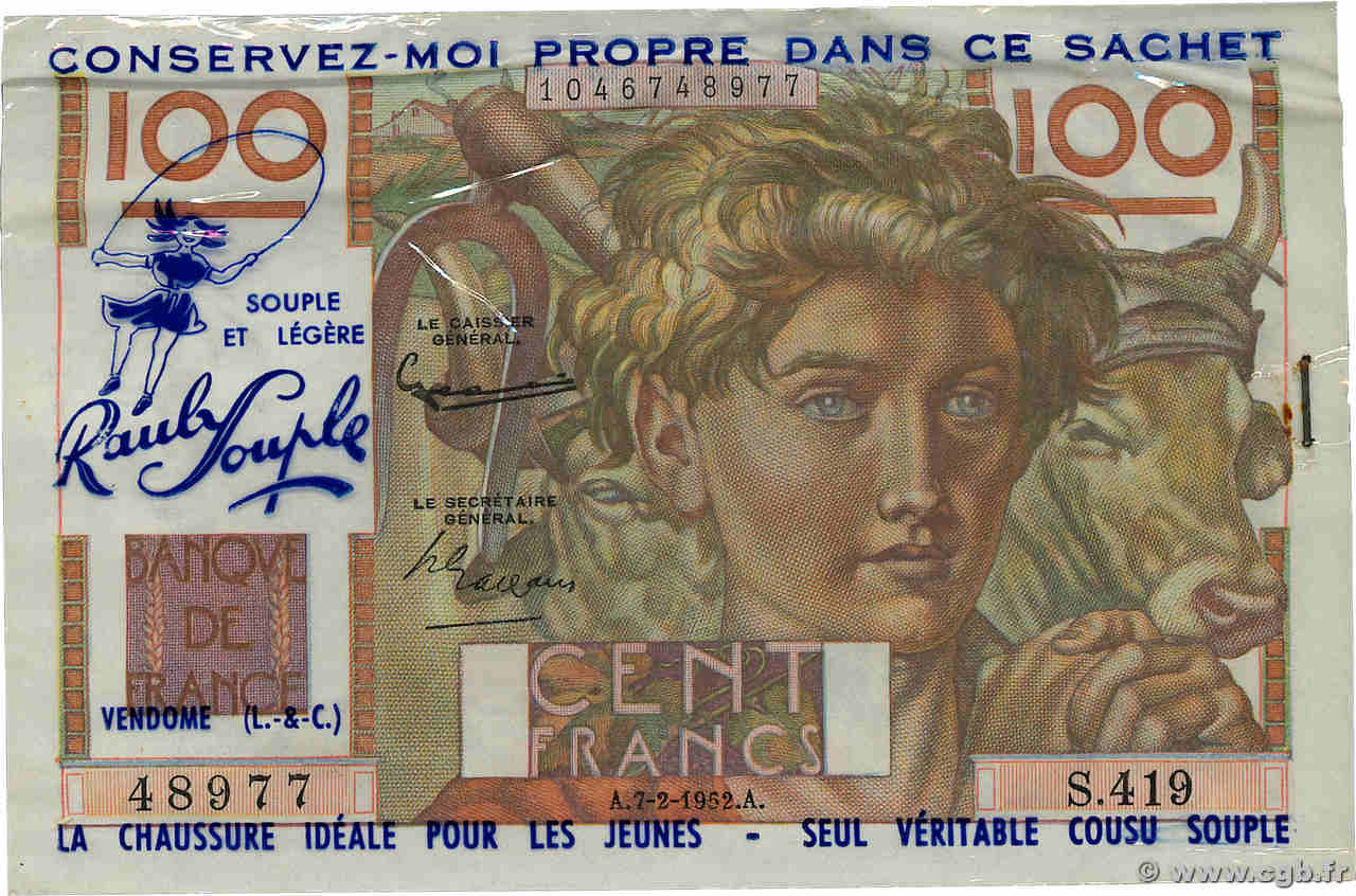 100 Francs JEUNE PAYSAN Publicitaire FRANCE  1952 F.28.31 NEUF