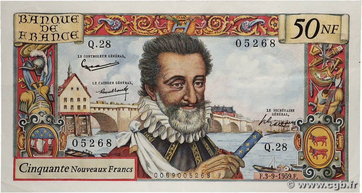 50 Nouveaux Francs HENRI IV FRANCE  1959 F.58.03 SUP