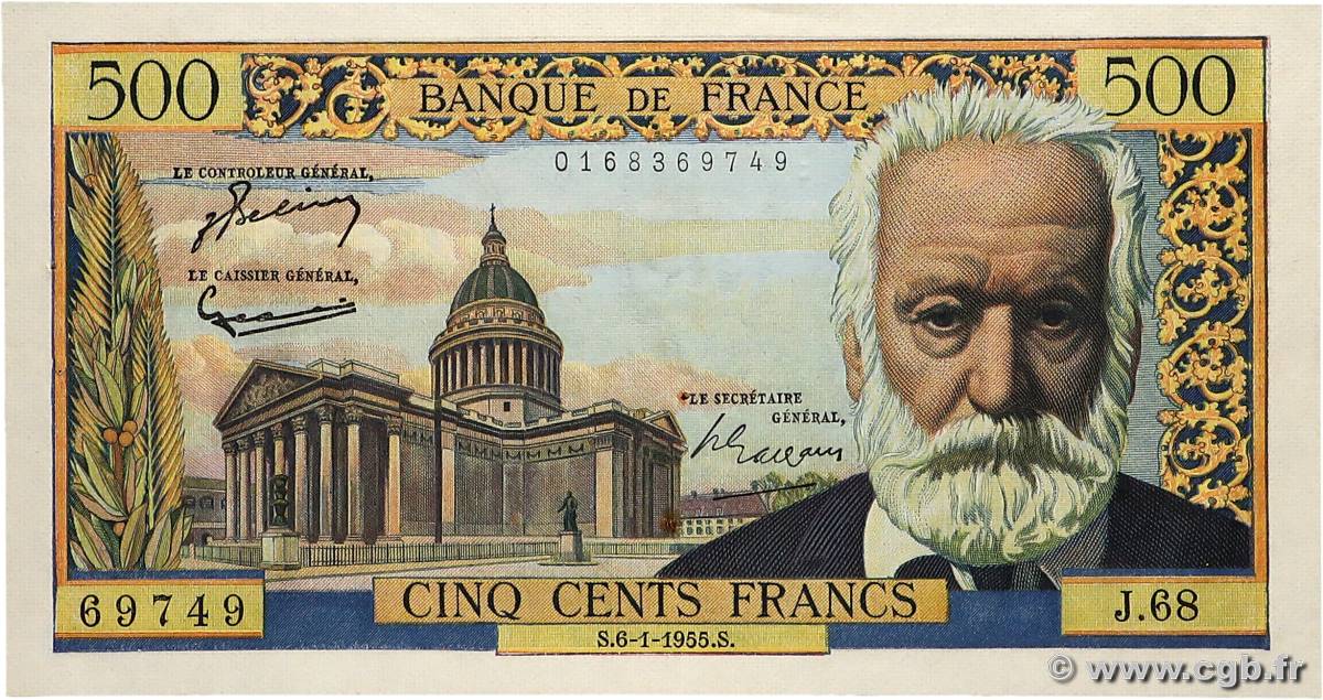 500 Francs VICTOR HUGO FRANCE  1955 F.35.04 SUP