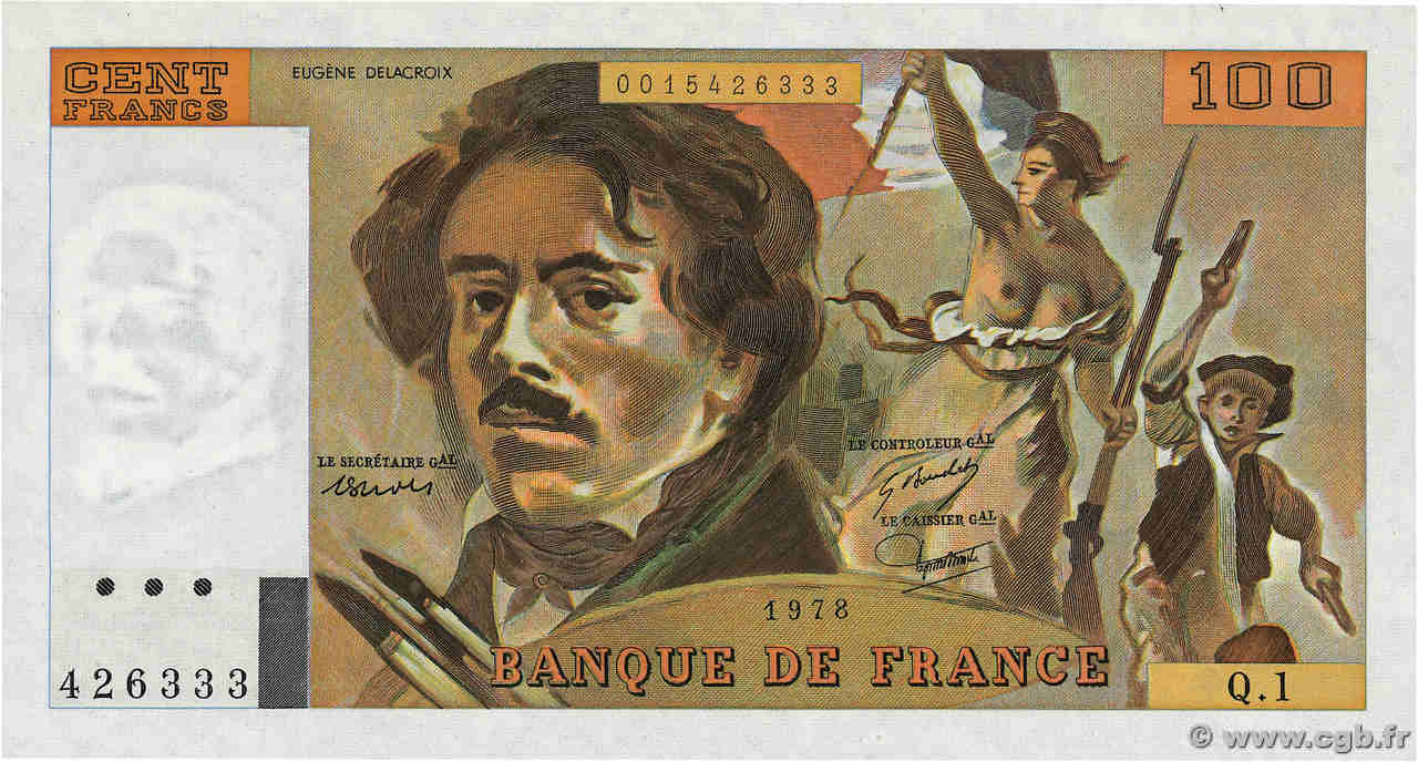 100 Francs DELACROIX FRANCIA  1978 F.68.01 FDC