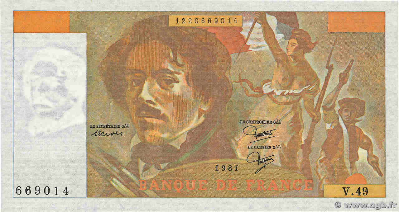 100 Francs DELACROIX modifié Fauté FRANCIA  1981 F.69.05 FDC