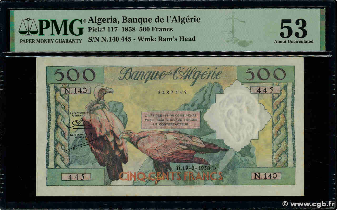 500 Francs ALGERIEN  1958 P.117 VZ+