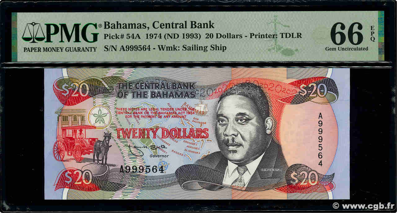 20 Dollars BAHAMAS  1993 P.54Aa UNC